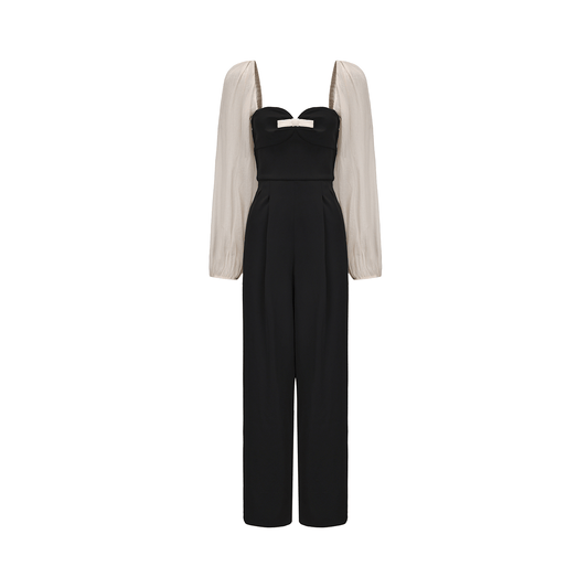 ATELIER MISS  silhouette textured gauze sleeve jumpsuit - GUAGE