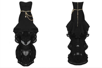 DOLLY High End Black Chet Wrap Sleeveless Off Shoulder Ruffle Dinner Dress-KRISTI