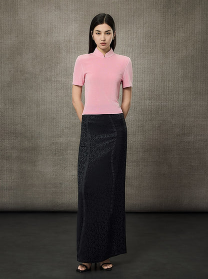 HECO Disc Button Acetate Knit Drop Neck T-Shirt - ROMAN.