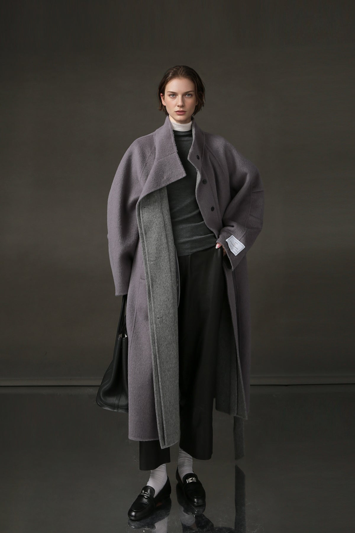 PIAOIN Women's Tweed Jacket Cashmere Long Coat-DAWN