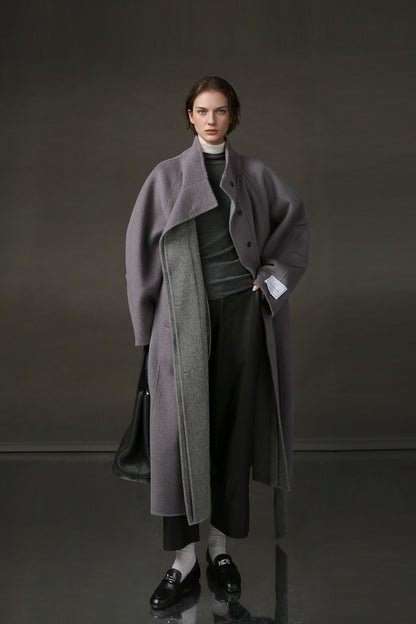 PIAOIN Women's Tweed Jacket Cashmere Long Coat-DAWN