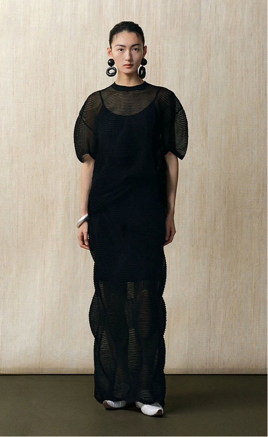 ZHUCHONGYUN light puff sleeve black crew neck knit top-LAILA.