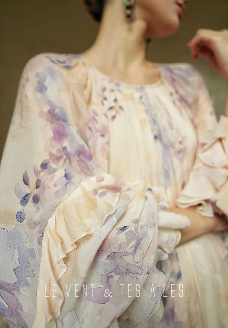 LE VENT&TES AILES floral print silk resort summer vacation maxi dress-GWEN