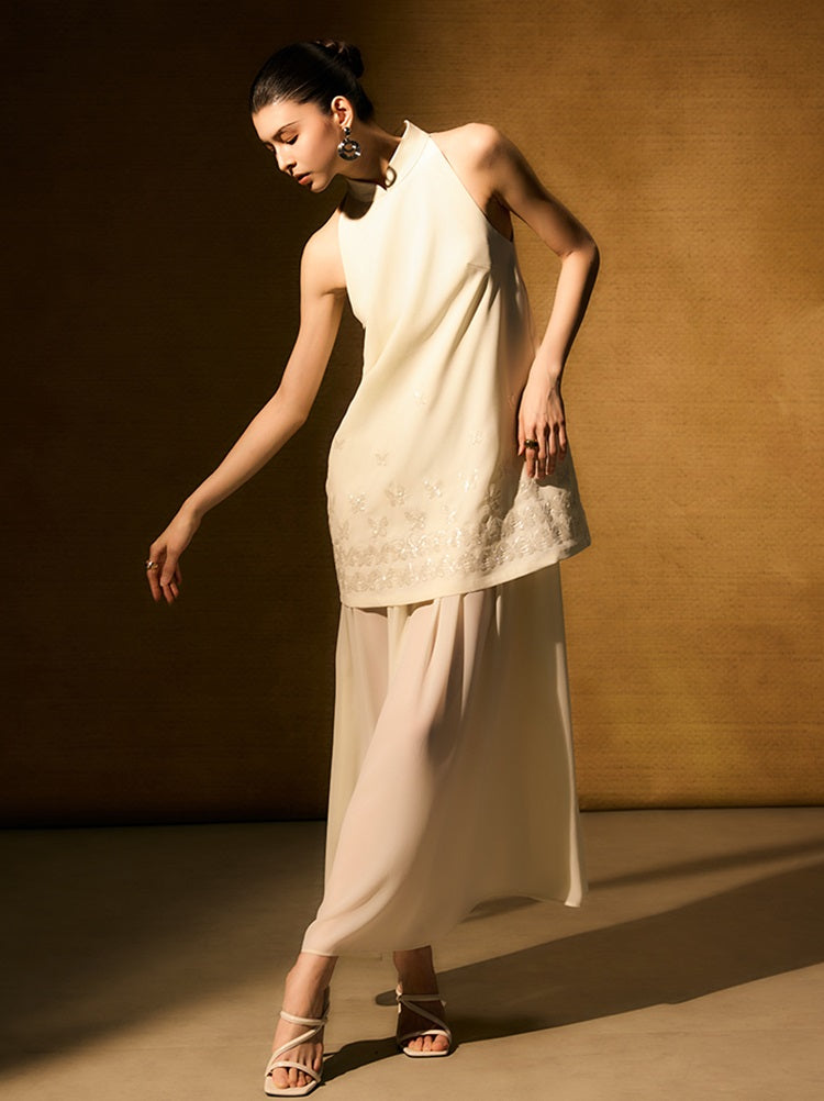 HECO Chinese butterfly sequin fake two-piece dress - CROWN.