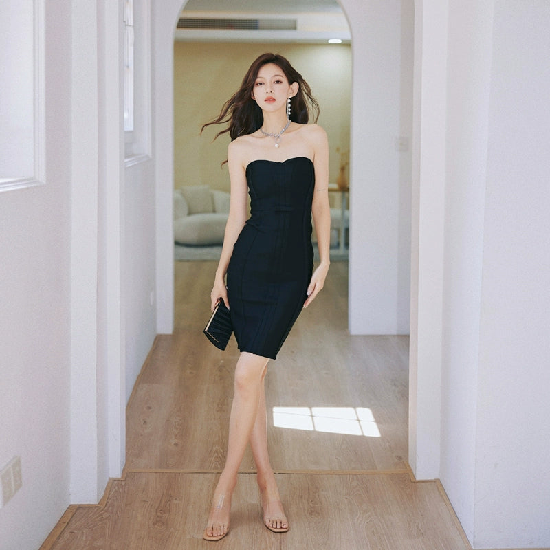 DOLLY Luxury Black/Red Sleeveless Figure Hugging Bandage Midi Date Dress-ISLODE