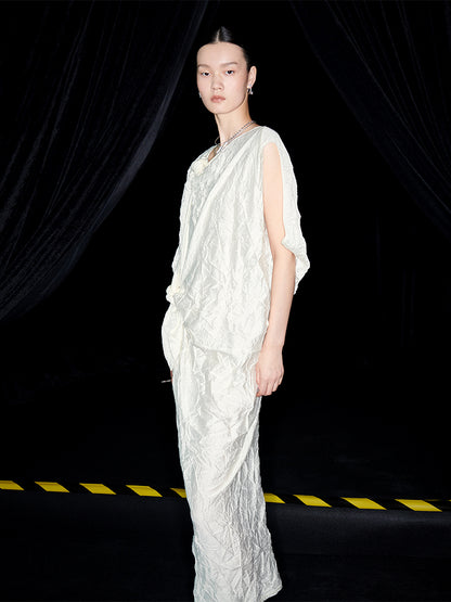 M essential Mackay designer Comfort pressed pleated irregular cut dress - calc.