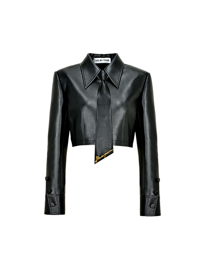 YES BY YESIR black military leather jacket and skirt set- SYSTEM.
