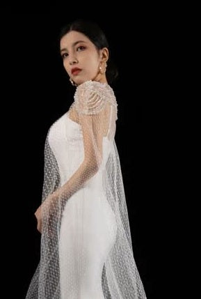 BAISHA Handmade beaded mata outer draped two-piece wedding dress - THRONE.