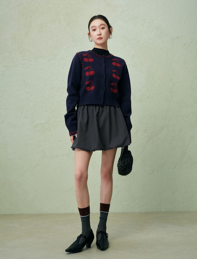 SUSHE three-dimensional flower bud elastic waist short skirt -PEARL