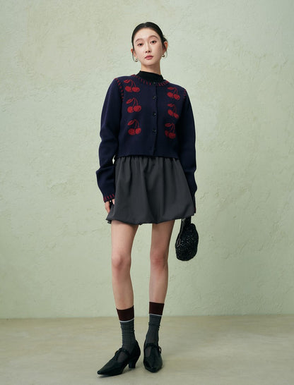 SUSHE three-dimensional flower bud elastic waist short skirt -PEARL