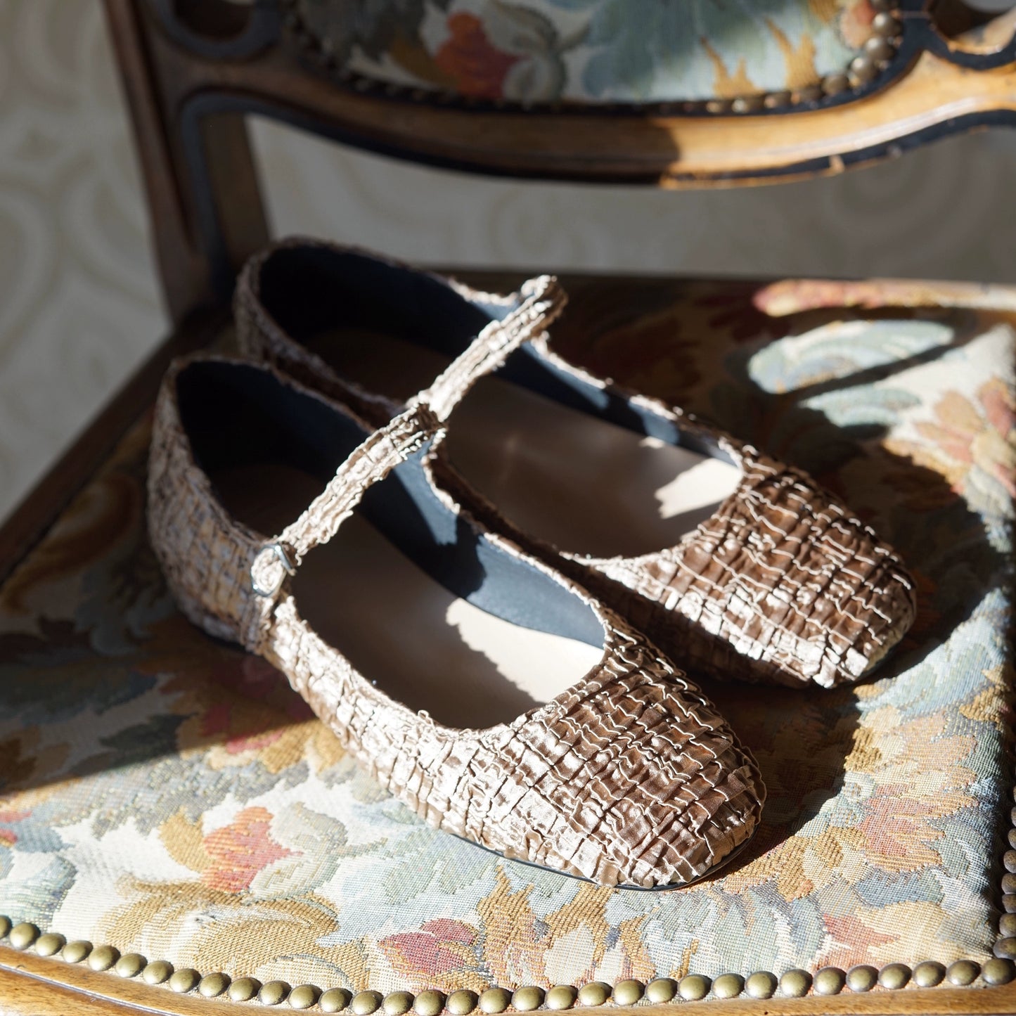 B-FEI fashion mocha pleated flat shoes-INDIANI.