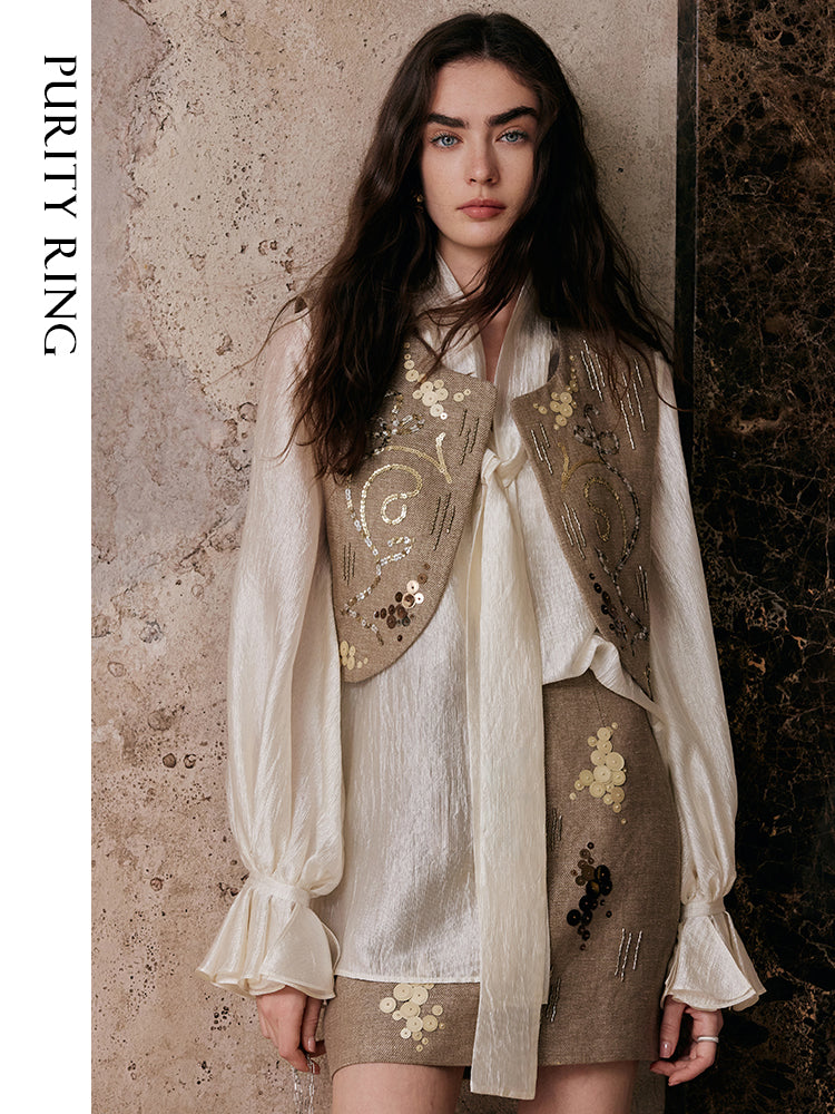 M essential Enchanting Exotic  Resort Linen Vest Chiffon Shirt-AMIRELLE.