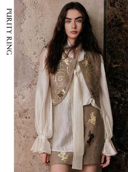 M essential Enchanting Exotic  Resort Linen Vest Chiffon Shirt-AMIRELLE.