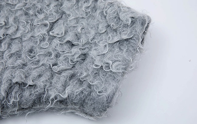 ZHUCHONGYUN curly textured wool loose midi curved cardigan jacket--MOJO.