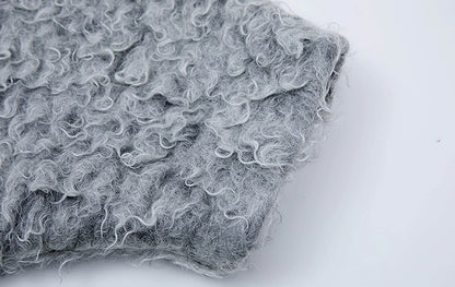 ZHUCHONGYUN curly textured wool loose midi curved cardigan jacket--MOJO.