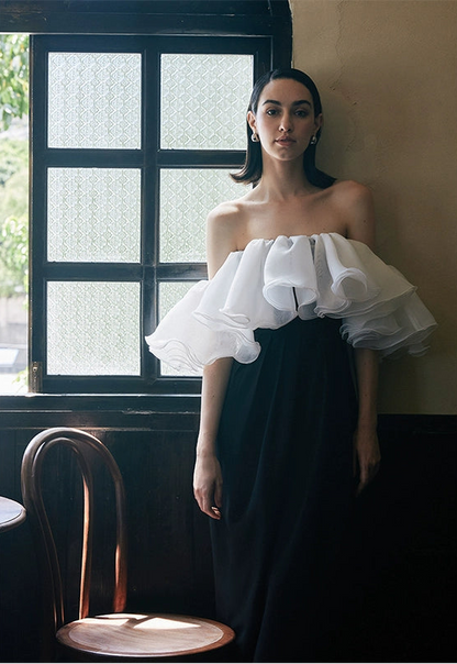 GOUDIN women's black and white French banquet evening dress-NIPS.