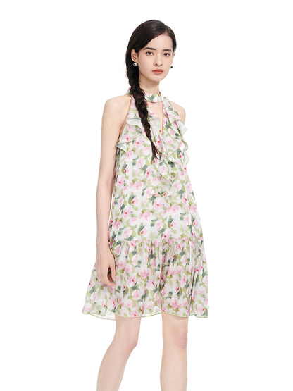 YES BY YESIR | Ye Qians Monet-Inspired Ruffled Halterneck Dress with Painterly Summer Grace-AMARIS.