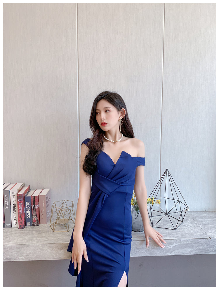 DOLLY Luxury Sleeveless Off Shoulder Tube Tob Long Irregular Slit Dinner Dress-KOKIE