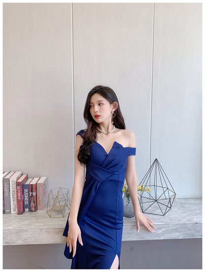 DOLLY Luxury Sleeveless Off Shoulder Tube Tob Long Irregular Slit Dinner Dress-KOKIE
