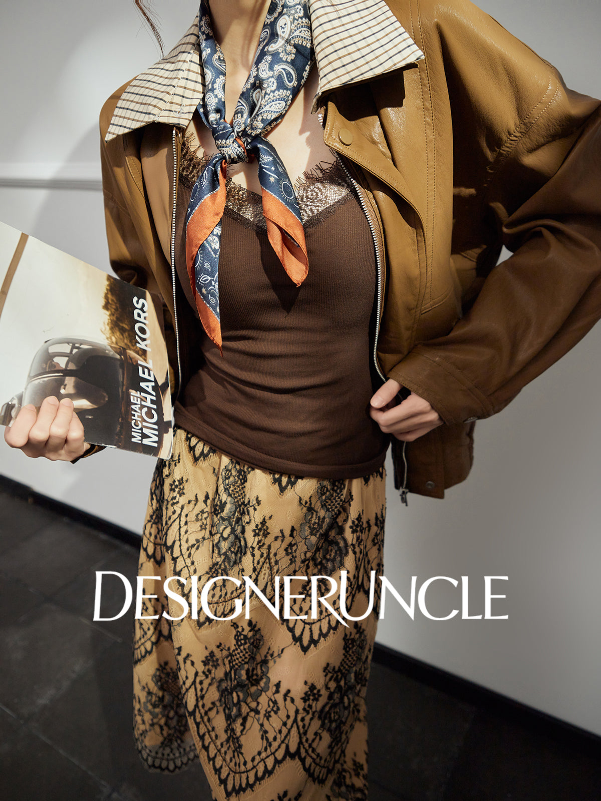 DGU|Brown leather retro loose high-end temperament fashion jacket  - Stephan.