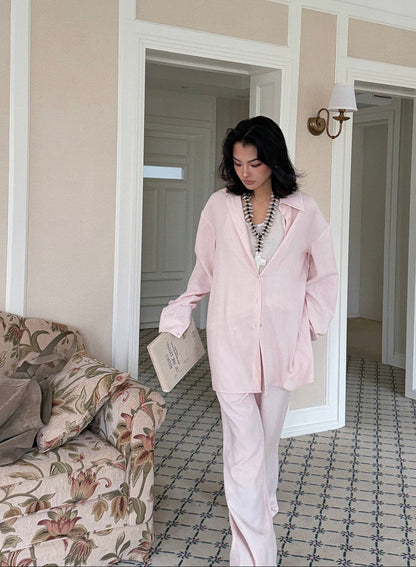 MEI SANGUAN Pink Oversized Shirt & Wide-Leg Pants Set - DAISY