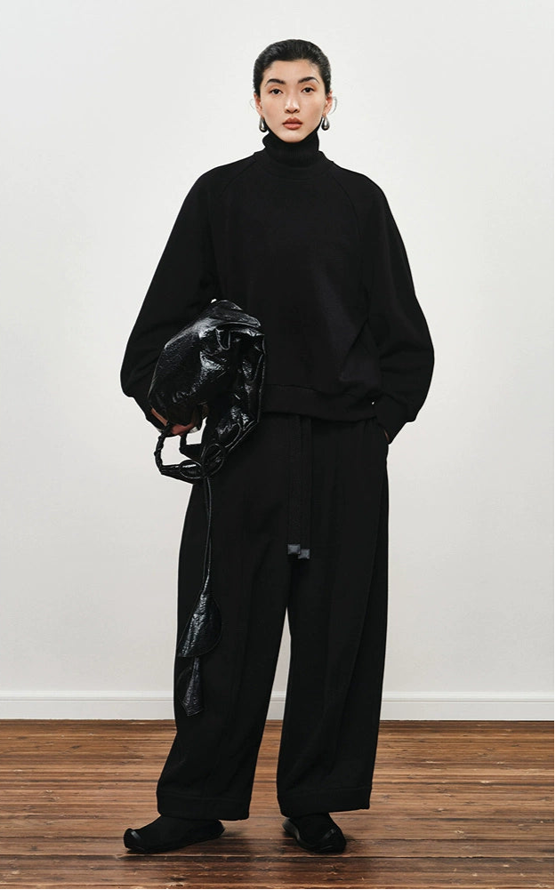ZHUCHONGYUN Winter Black Loose Straight Cotton Trousers--EMIYA.