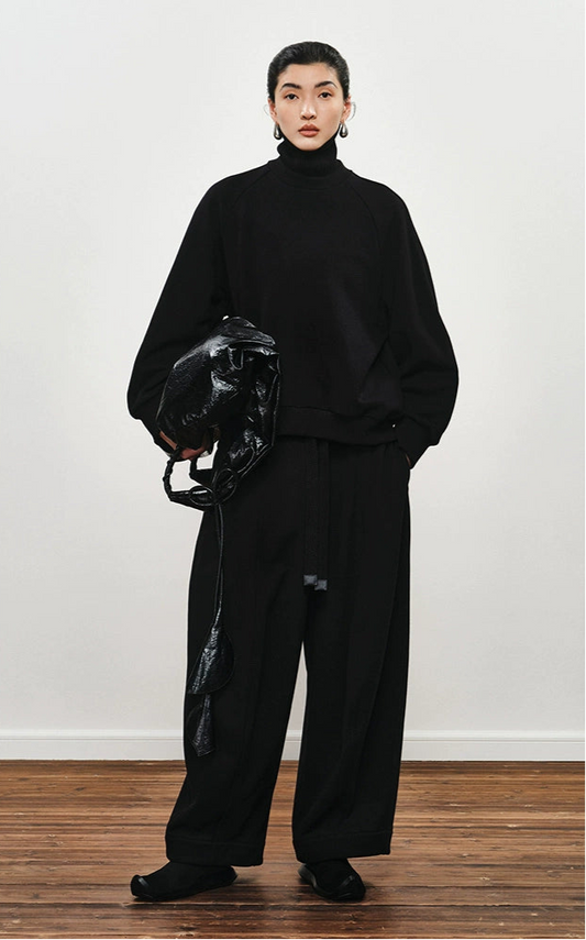ZHUCHONGYUN Winter Black Loose Straight Cotton Trousers--EMIYA.