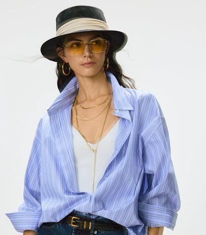 ANNASPEAK multi-wear French side buckle long staple cotton  style shirt-MYSTIC.