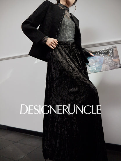 DGU "Chuji" black cropped jacket autumn small fragrance design high-end top -Alexandra.