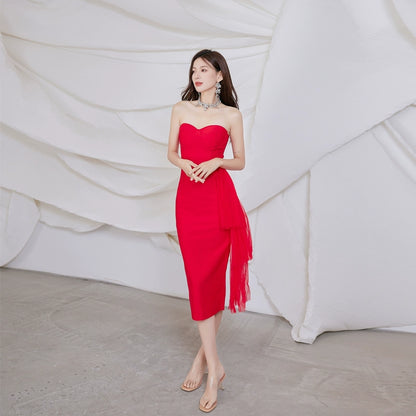 DOLLY Elegant Sleeveless Off Shoulder Backless Knitted Dinner Dress-URIEL