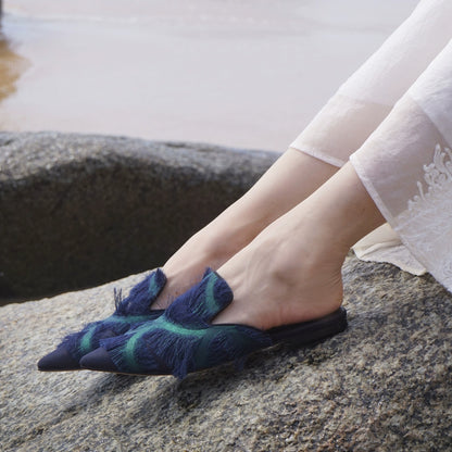 B-FEI elegant dark green mule flats-SPADA.