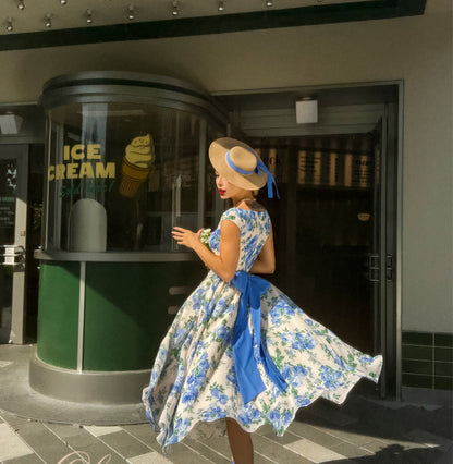 Le Palais Vintage elegant silk floral dress with a huge hem-KOTORI.