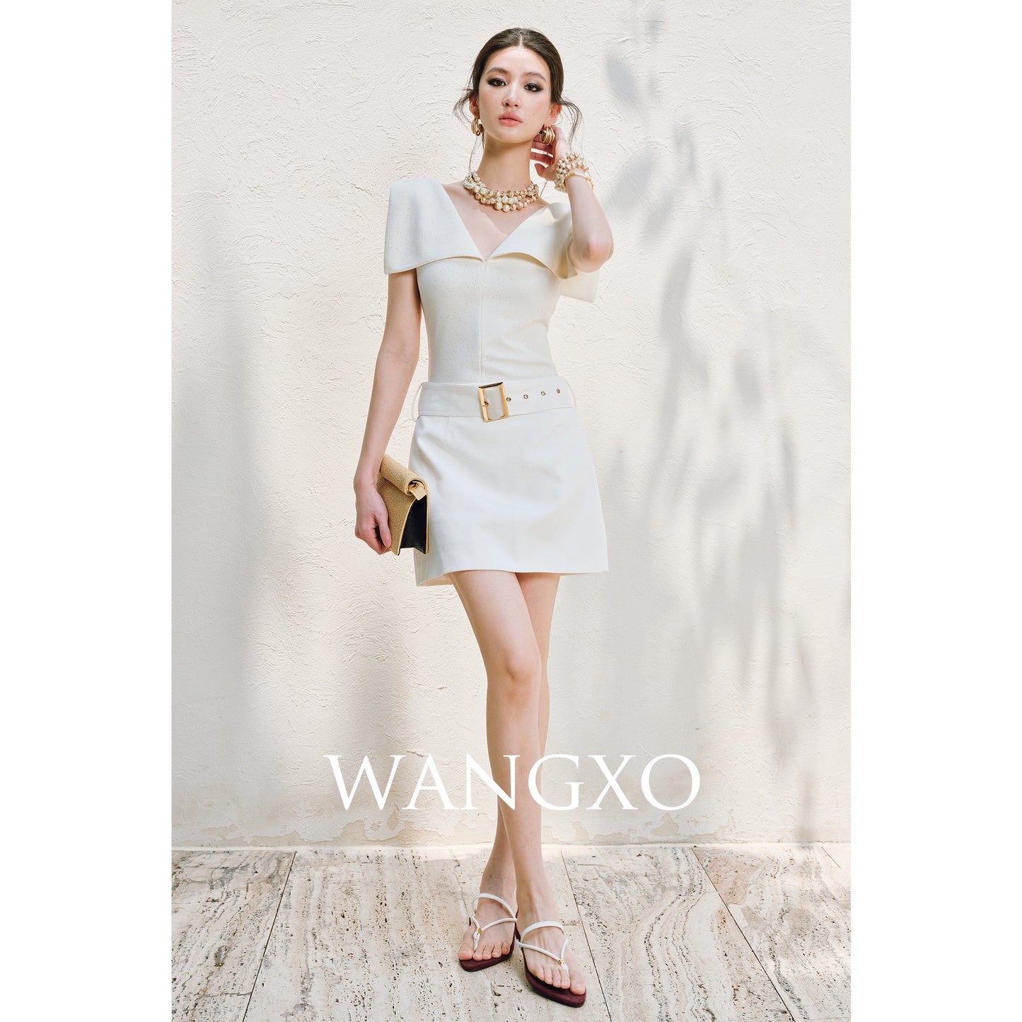 WANGXO | High-Content Premium Cotton Skirt Featuring Metal Loop Belt -RINA