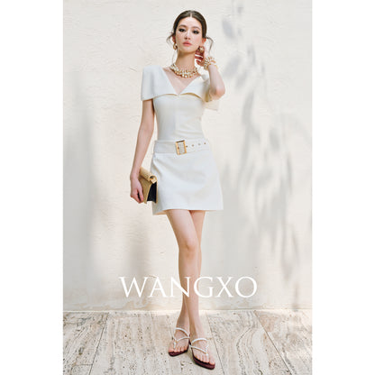 WANGXO | High-Content Premium Cotton Skirt Featuring Metal Loop Belt -RINA