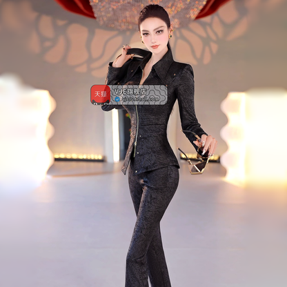 VJE Professional Suit Jacket Micro Flared Pants Two-Piece Set-MIDE.