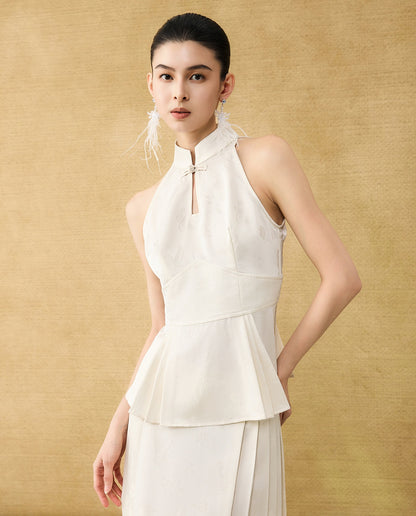 HECO Chinese stand-up collar pressed pleated vest top - SHADOW.