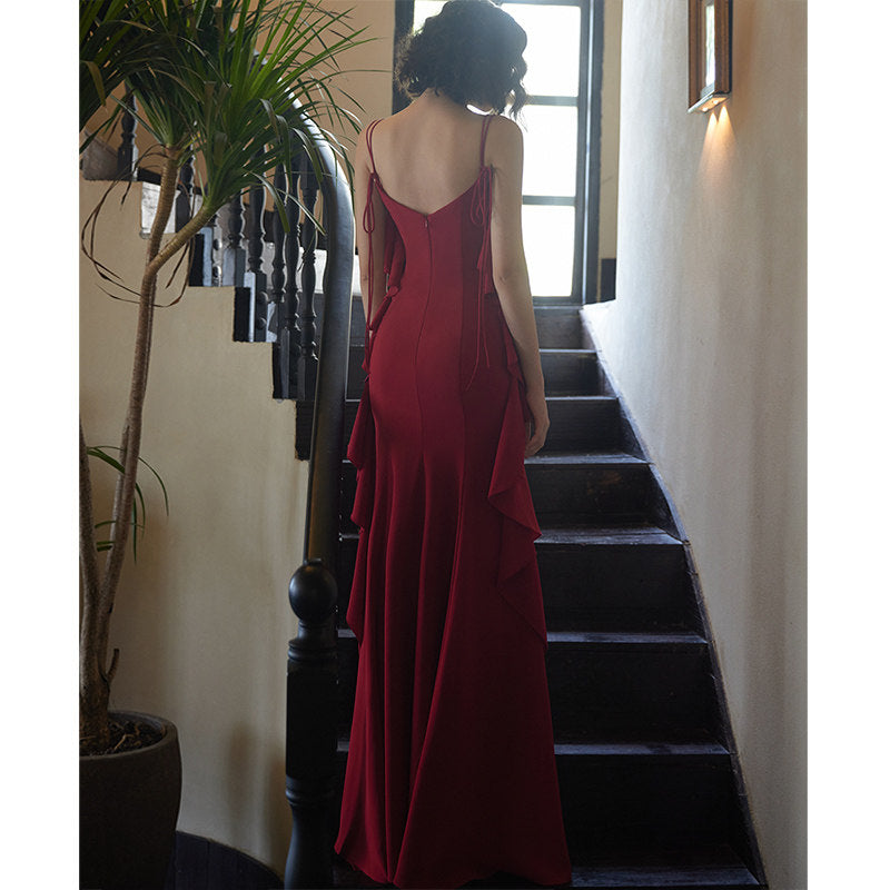 GOUDIN red engagement long suspender slimming host dress-LIN.