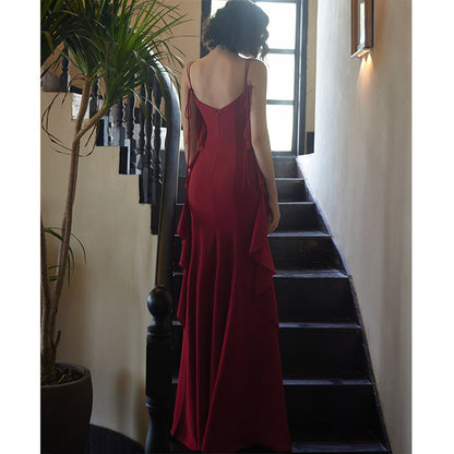 GOUDIN red engagement long suspender slimming host dress-LIN.
