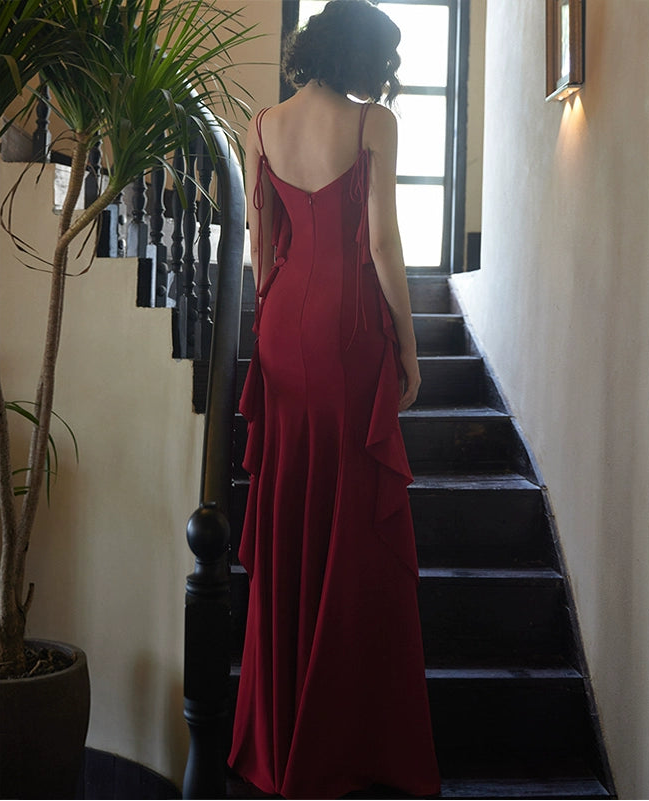 GOUDIN red engagement long suspender slimming host dress-LIN.