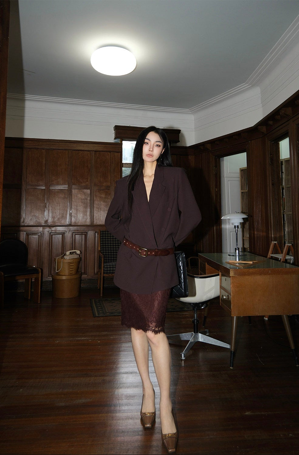 MEI SANGUAN sandalwood brown thin double-breasted blazer - INDIE