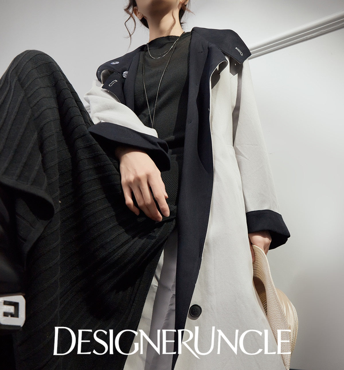 DGU "Ink World" gray long trench coat French loose high-end commuter jacket - Josephina.