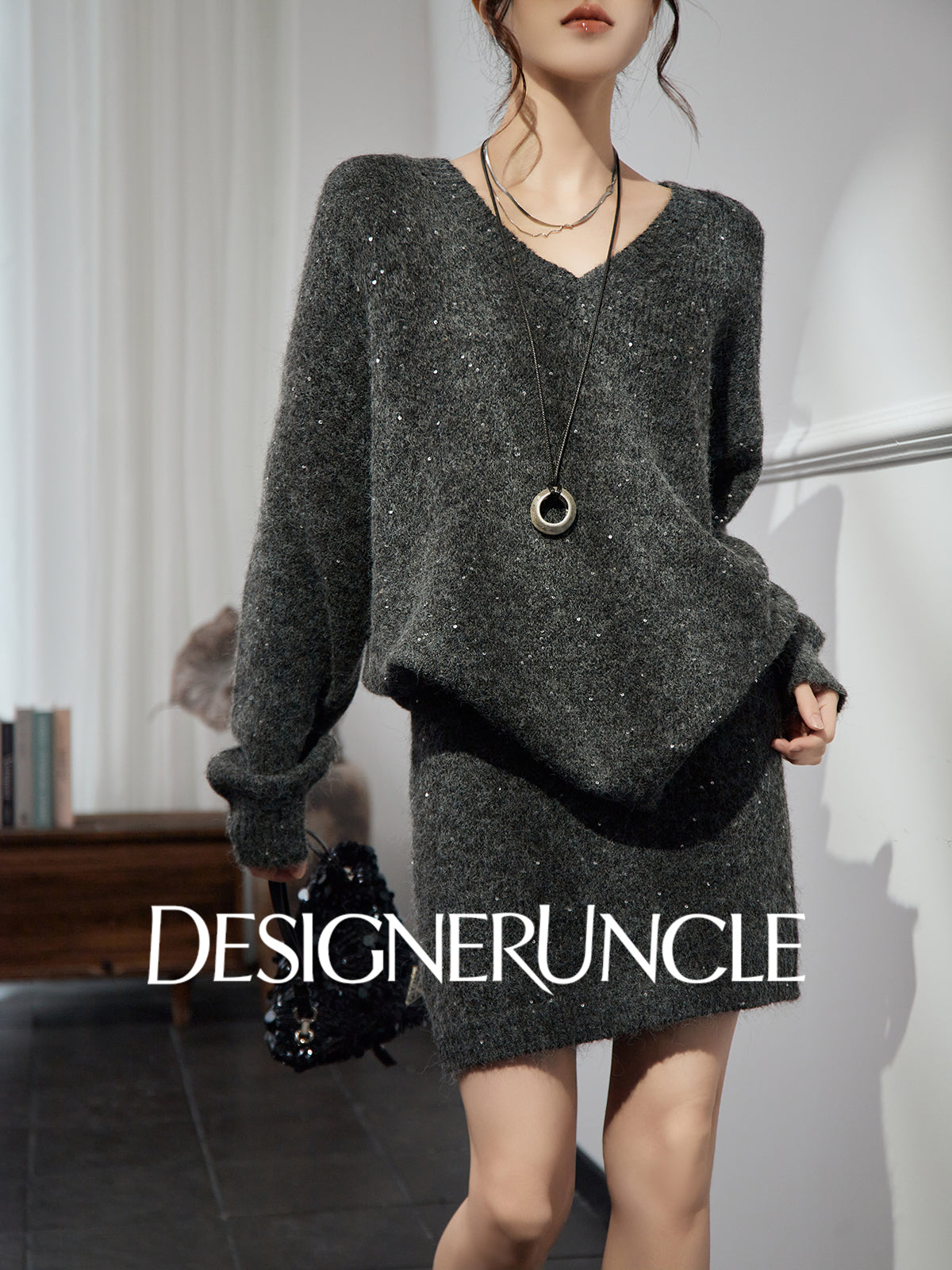 DGU "Wuyu" gray suit new loose slimming commuting high-end two-piece set - Francis.