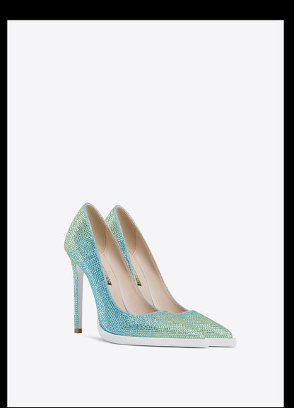 Fabfei gradient ombre blue rhinestone stiletto high heels platform elegant pumps - Reode