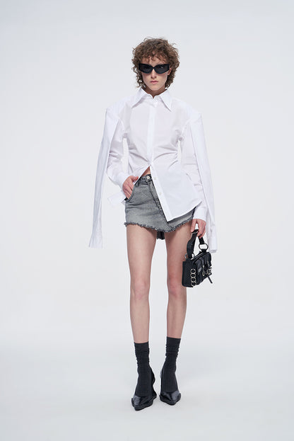 ANNAKIKI niche white double-sleeved long-sleeved shirt-LUODAN