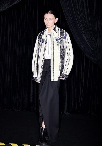 M essential Mackay designer wool stripe workshop embroidered coat - step.