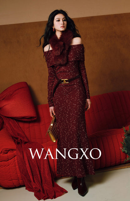 WANGXO | Elegant Lapel One-Shoulder Fishtail Dress-FARA.