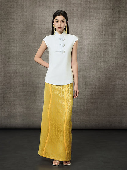 HECO Short Rose Sleeveless Mandarin Neckline Top - PRINCESS.