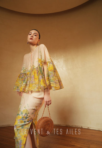 LE VENT&TES AILES Artistic 100% Silk  floral Printed Dress - NINA