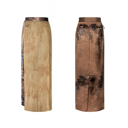 TUYUE Handmade Tie-Dye Linen Acetate Satin Straight Skirt- GANDALF.