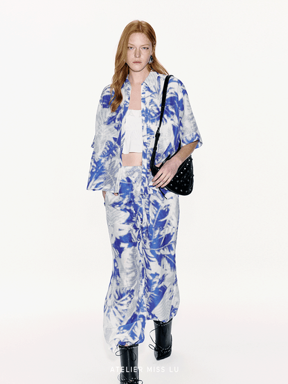 ATELIER MISS LU Printed Mulberry Silk And Linen-blend Pants- ARIA.